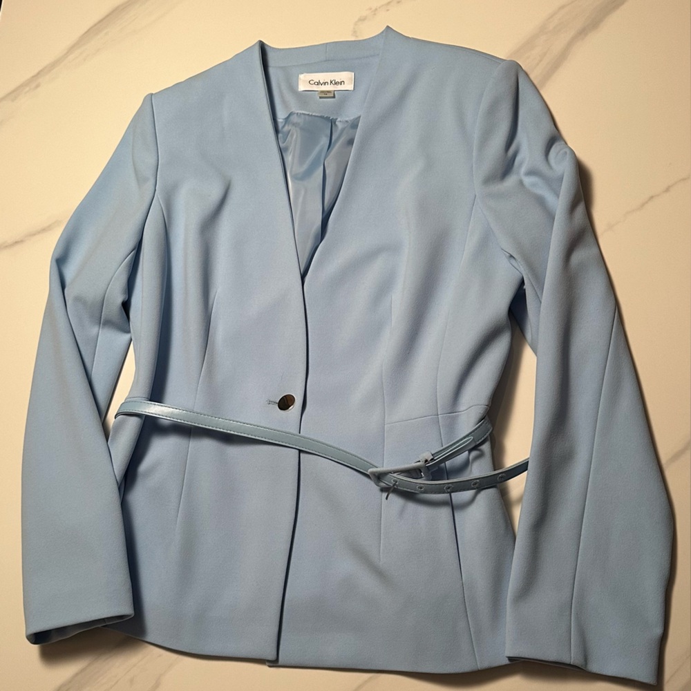 Calvin Klein Women's Sky Blue Belted Blazer- sz 14